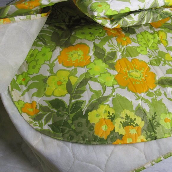 Regency Vintage MCM Full Size Quilted Bedspread Pillow Sham Set Retro Mod Floral - Picture 4 of 6